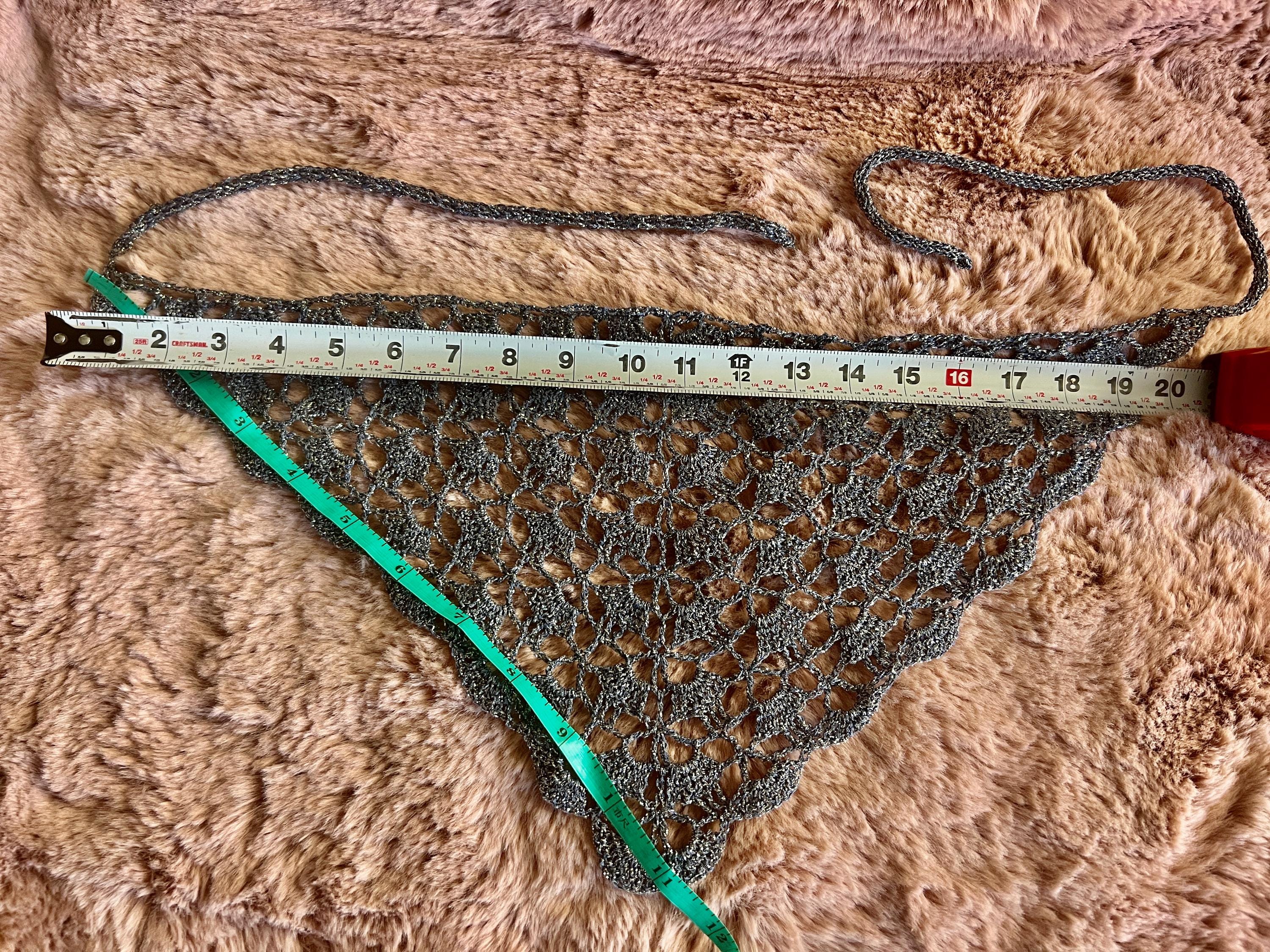 Cotton Hand Made Crochet Blue-gray Silver Lurex Bandana/neck  display picture 2