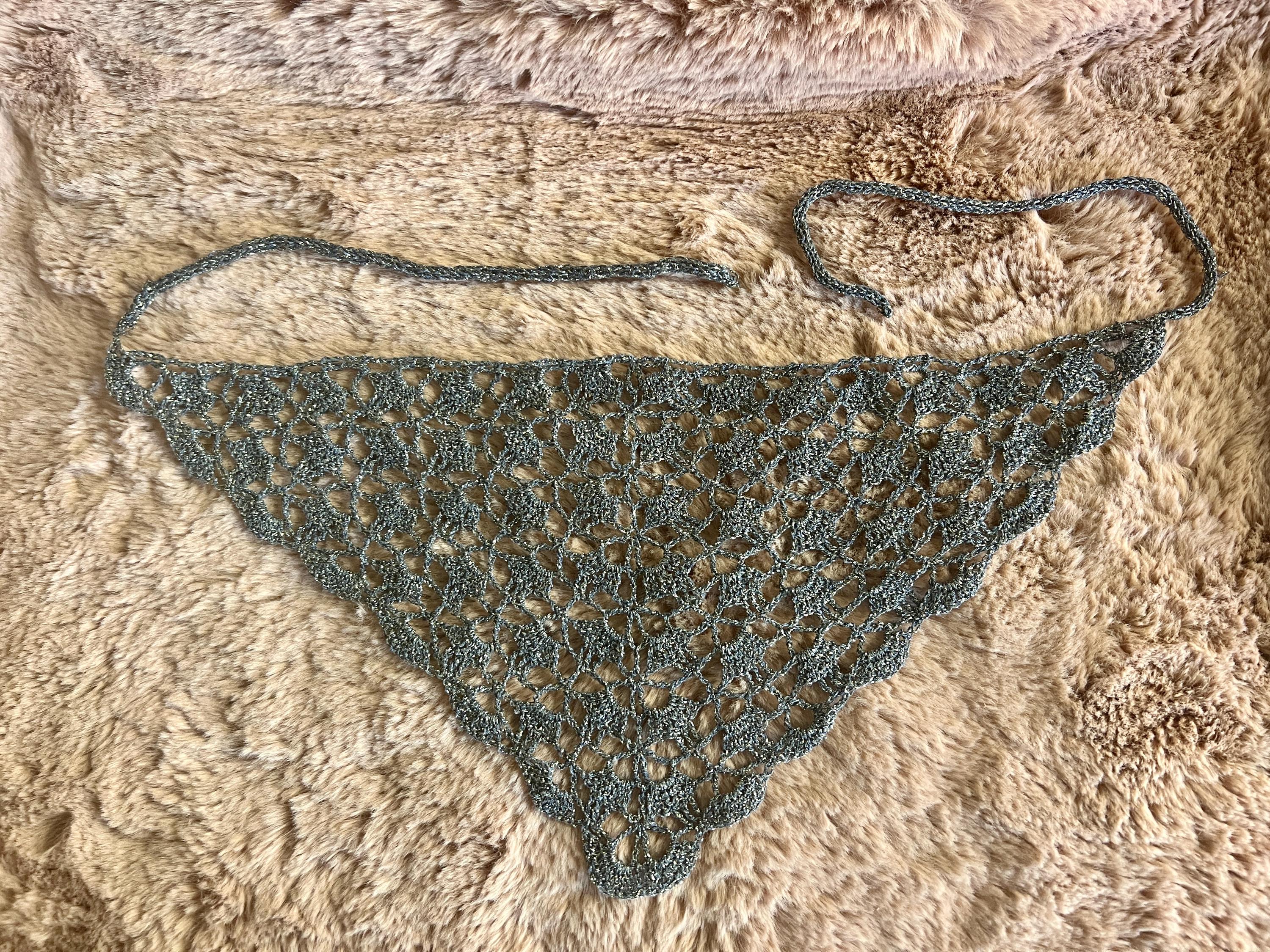 Cotton Hand Made Crochet Blue-gray Silver Lurex Bandana/neck  display picture 3
