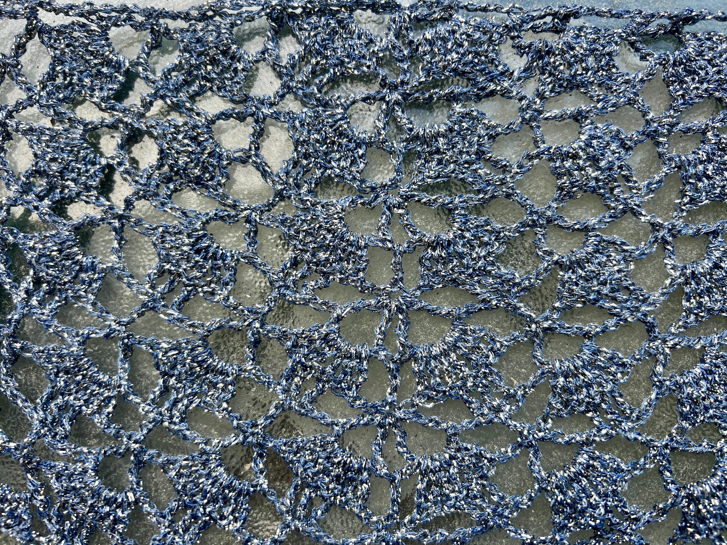Cotton Hand Made Crochet Blue-gray Silver Lurex Bandana/neck  display picture 2