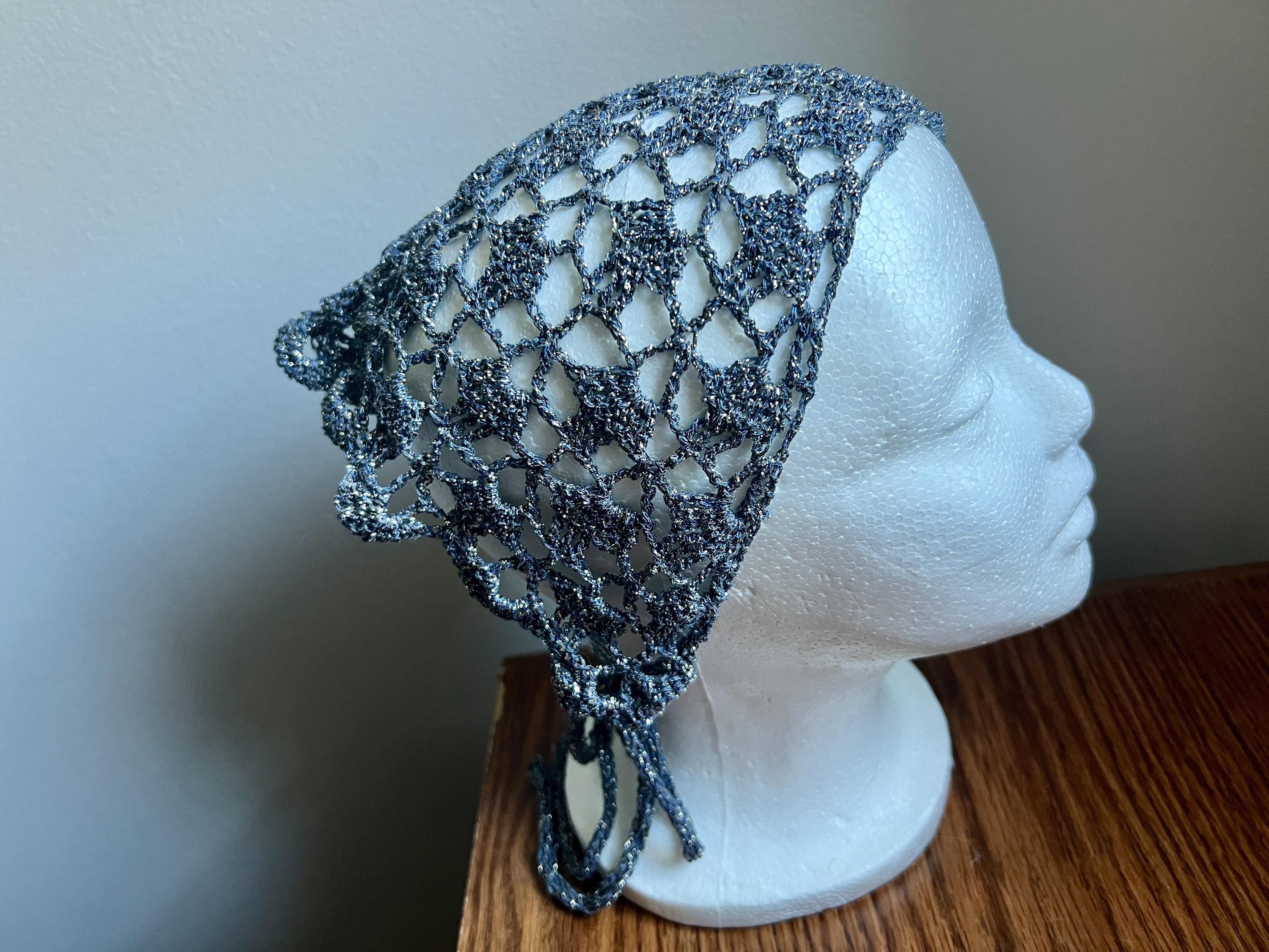 Cotton Hand Made Crochet Blue-gray Silver Lurex Bandana/neck 