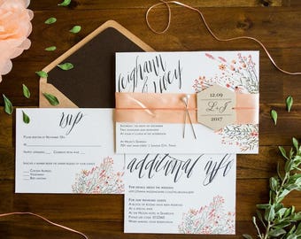 Winderige wilde bloemen bruiloft bundel bloemen aquarel afdrukbare bewerkbare PDF-kaartsjabloon Instant Download Save the Date uitnodigingen Menu