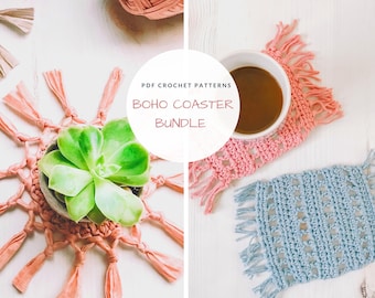 crochet pattern bundle, boho coasters bundle, PDF download