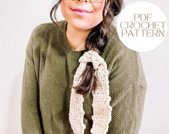 crochet hair scarf pattern, crochet hair tie, headband pattern