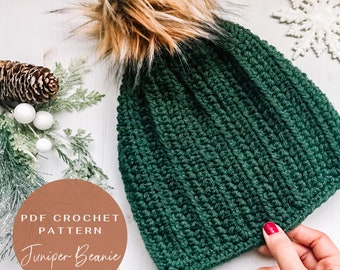 Beanie crochet pattern, easy hat pattern, the juniper beanie