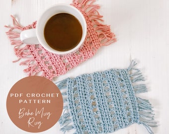 mug rug crochet pattern, The Boho Mug Rug pattern, crochet coaster pattern