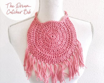 baby bib crochet pattern, crochet bib pattern, dreamcatcher bib pattern