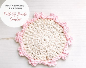 Heart coaster crochet pattern, coffee coaster, Valentines day coffee coaster pattern