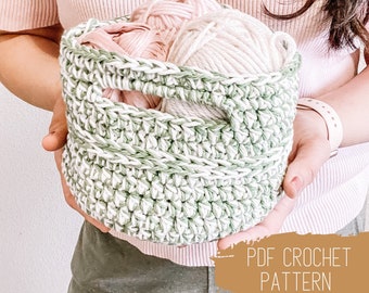 Basket crochet pattern, The Evergreen basket, crochet PDF