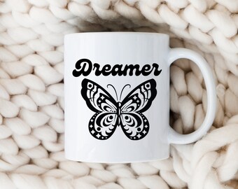 Dreamer coffee mug, butterfly coffee mug