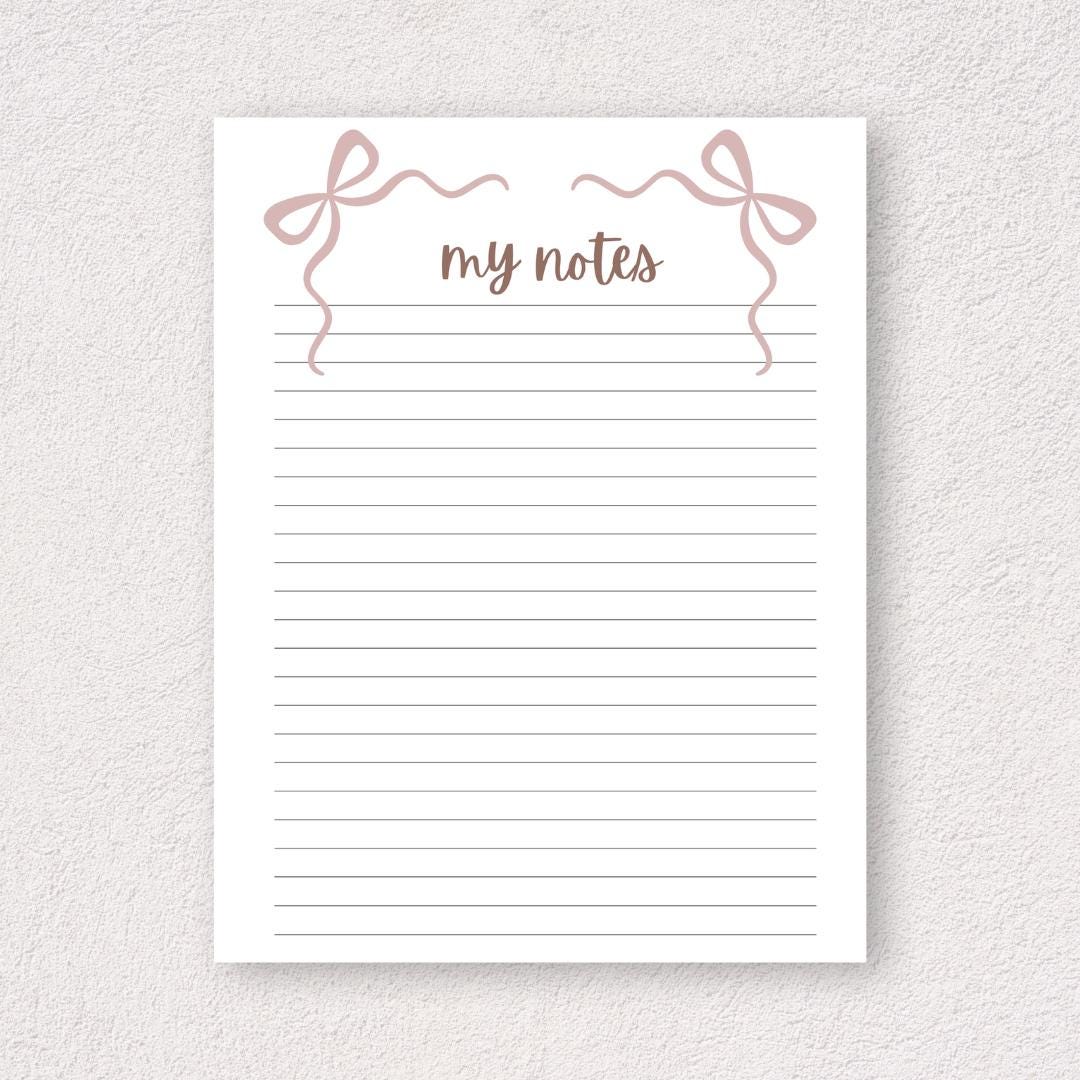 Bow Notes Printable, Bow Note Pdf - Etsy