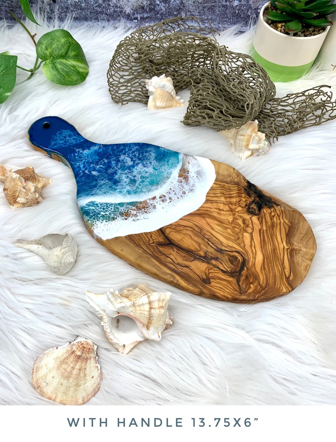 Resin Ocean Cutting Board Olive Wood Charcuterie Cheese Serving Live ...