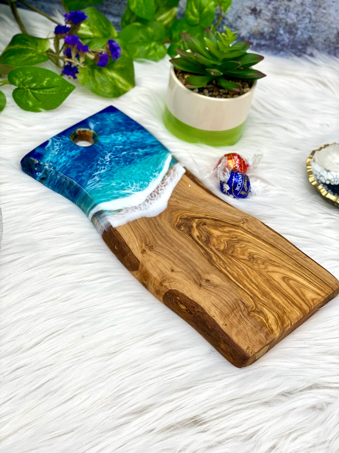 Resin Ocean cutting board olive wood charcuterie cheese Etsy