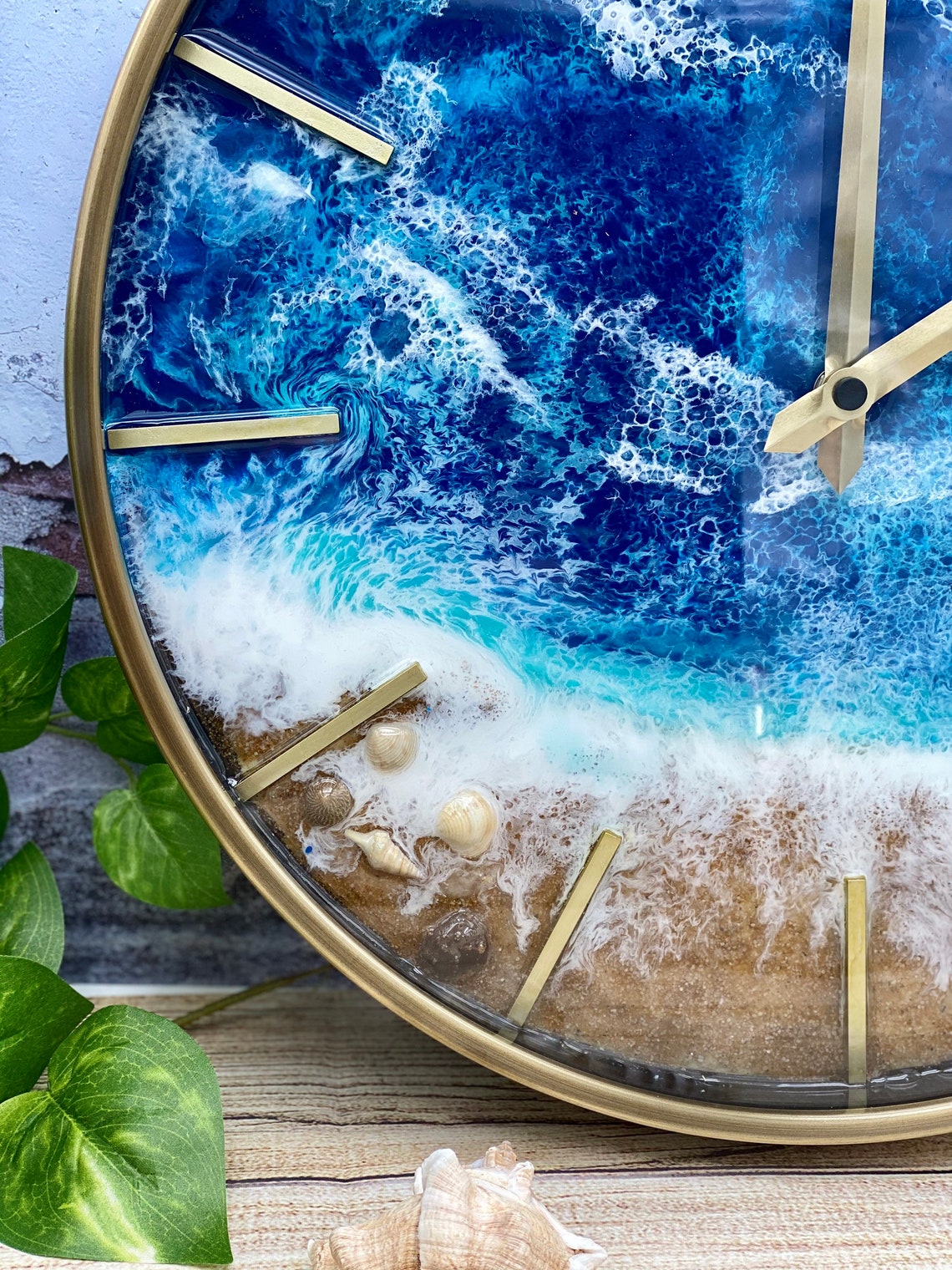 Beach Decor Large Ocean Clock Ocean water blue Abstract fluid Etsy