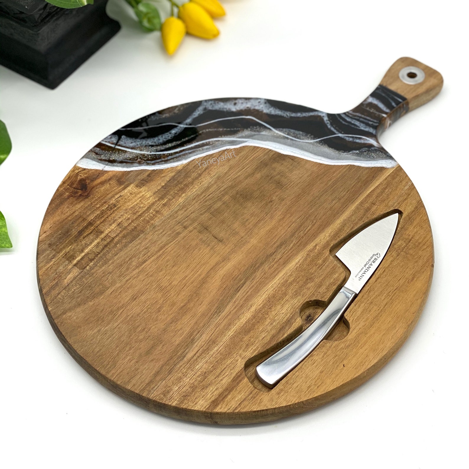 Cheese Board With Stainless Steel Knife Cheese Knife Resin Etsy