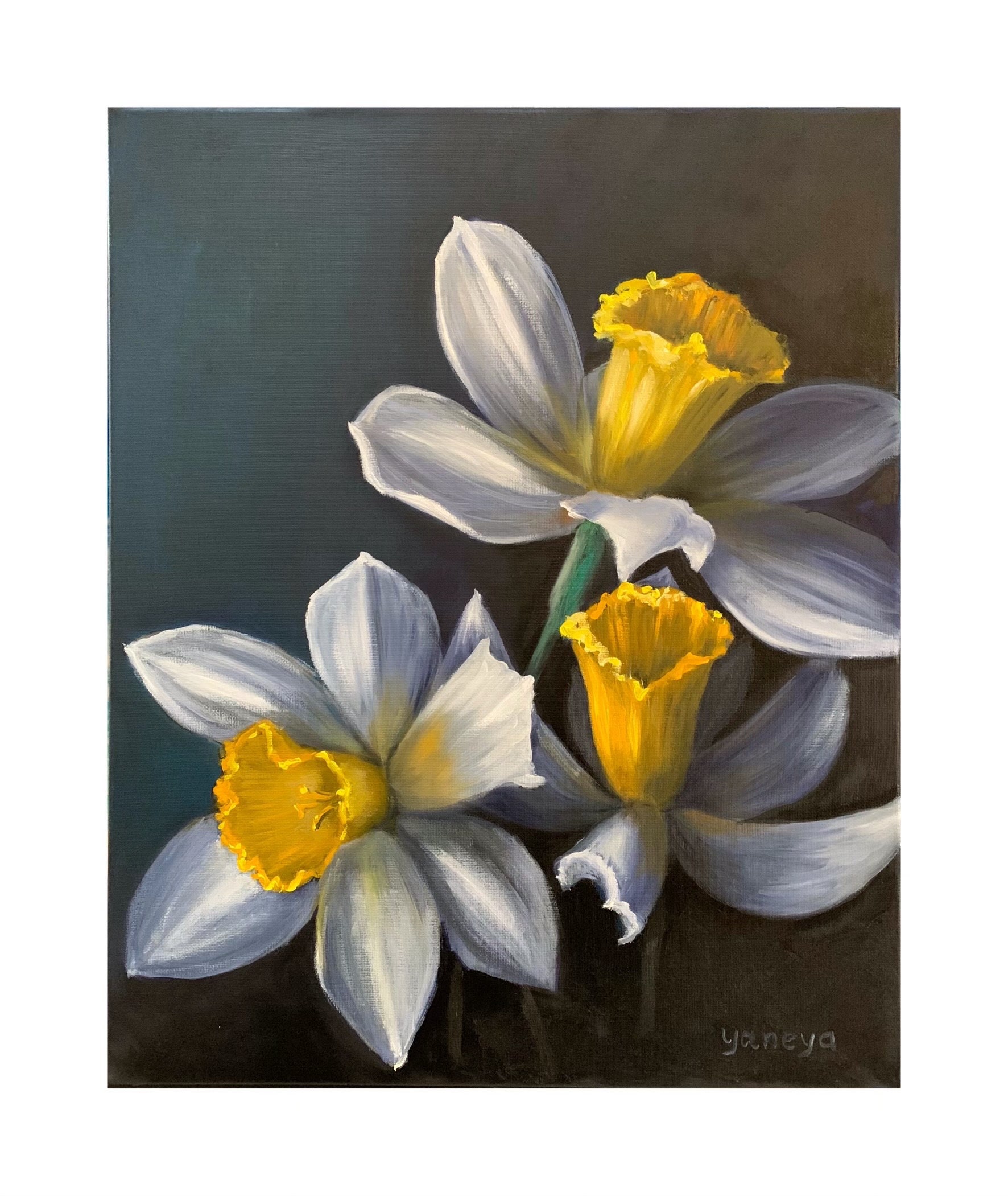 Yellow and White Daffodils, Original Oil Painting Still Life Painting ...