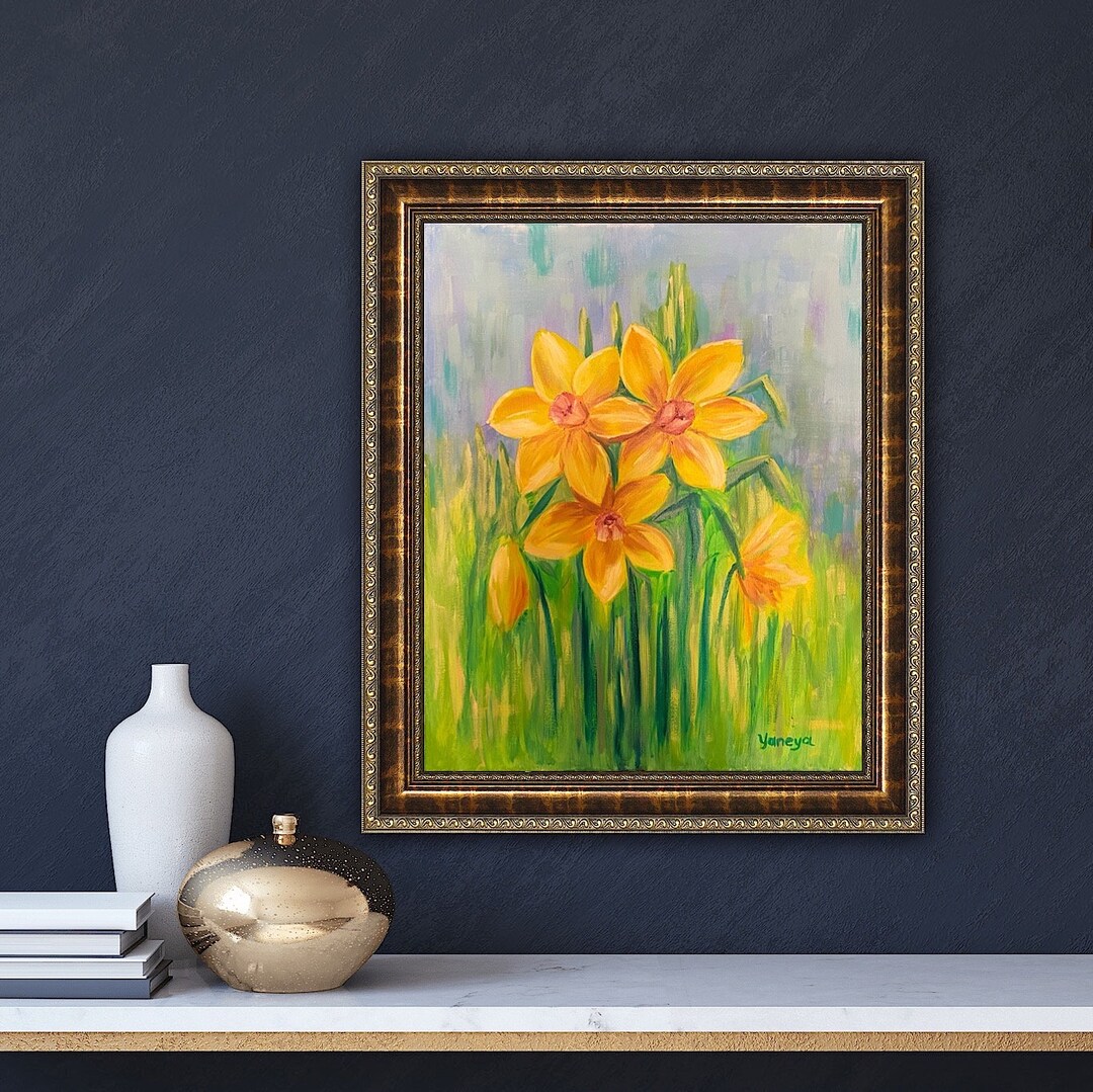 Daffodils Original Oil Painting, Yellow Floral Canvas Art (20x16” - Etsy