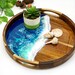 Round Ottoman Pouf Tray Ottoman Coffee Table Tray Ocean Round Serving Tray beach tray Decorative tray Home decor Wave resin art tray mothers