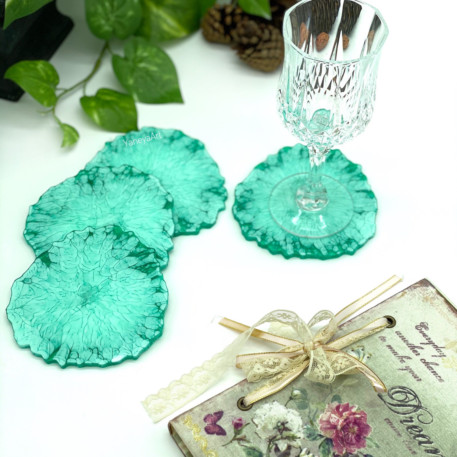 Green Coasters Resin Geode Coasters Modern Coasters Resin Etsy