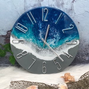 Beach Decor Large Ocean Clock Ocean water white Abstract fluid Contemporary resin clock Wall Clock Resin Art Wall Decor beach art Waves