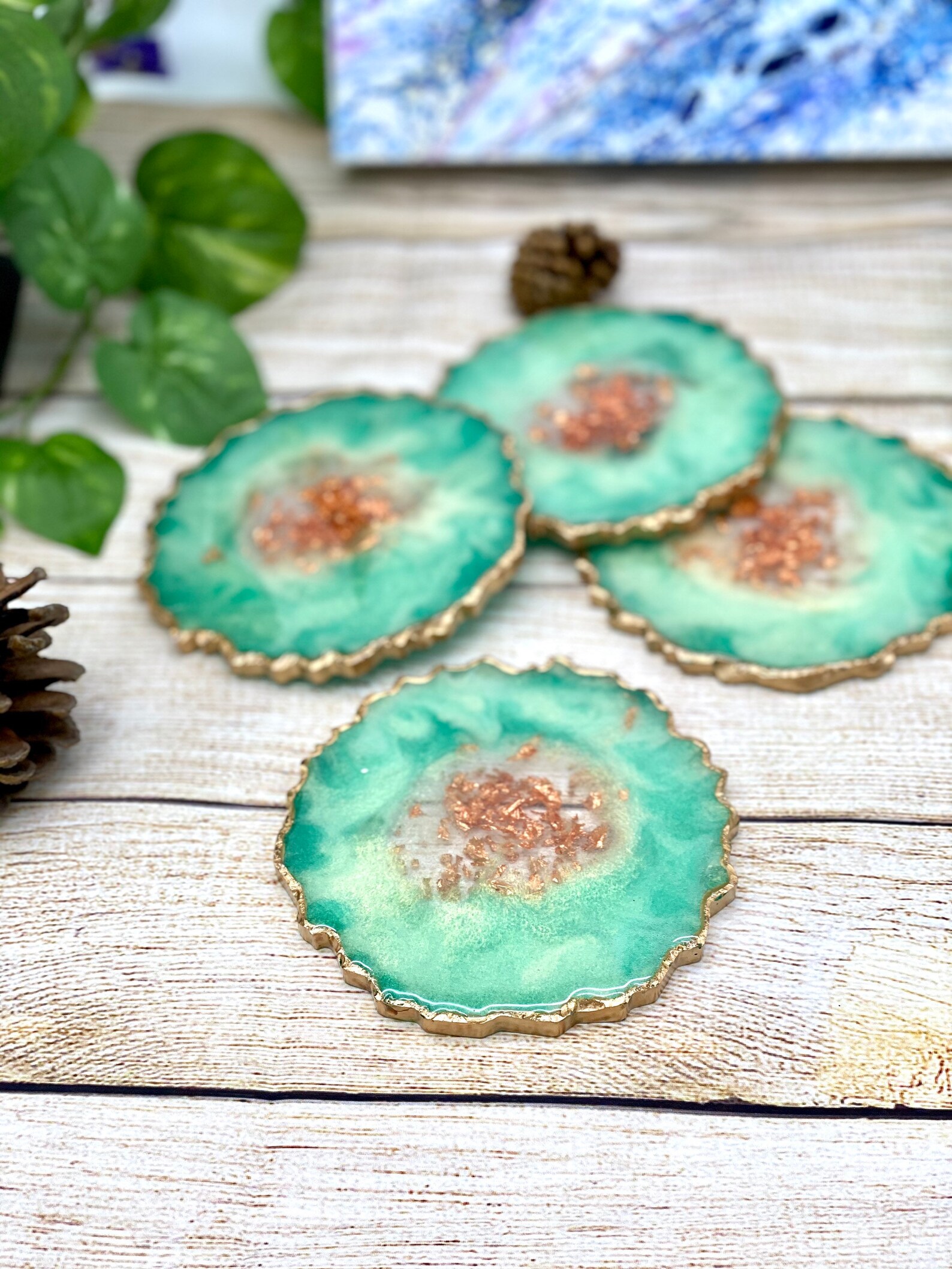 Resin Geode Coaster set Crystal Geode Resin Coasters Green Etsy
