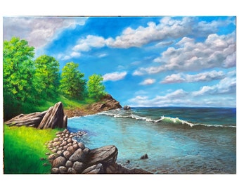 Beach painting Original Oil Painting Seascape Contemporary Realism oil painting on canvas Ocean painting on canvas ocean wave