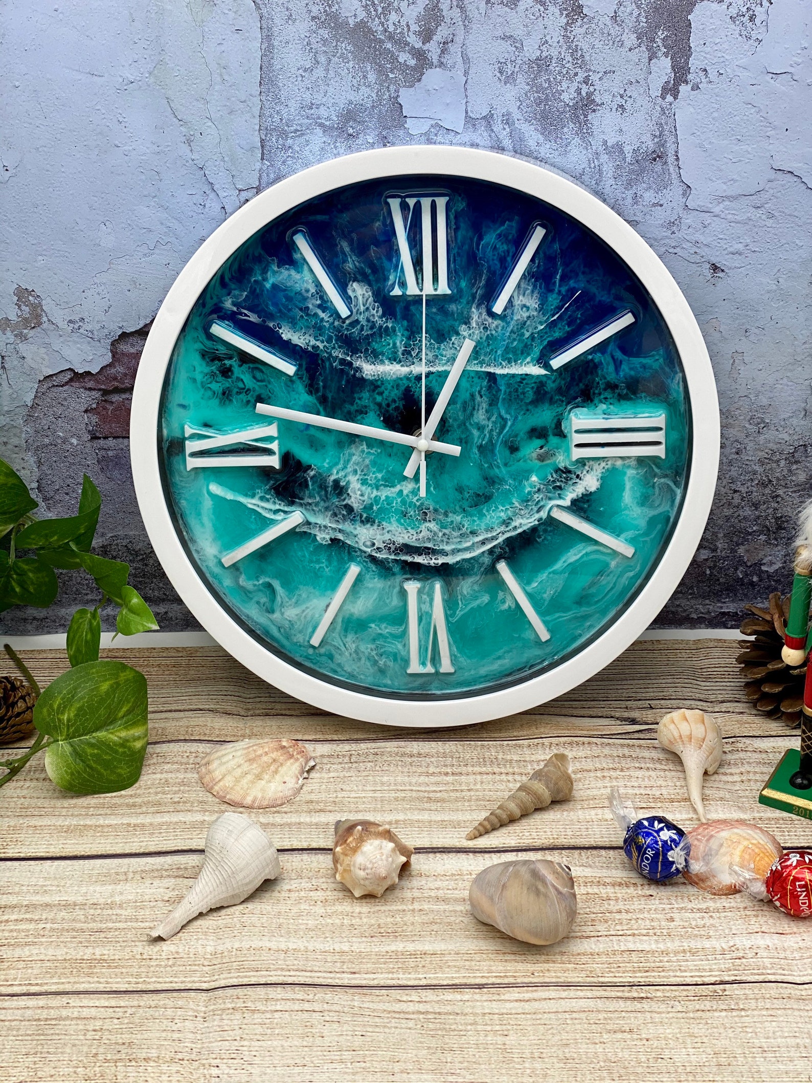 Side Beach Decor Large Ocean Clock Ocean water blue Abstract Etsy