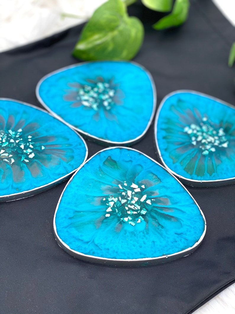 Turquoise Coasters Resin Geode Coasters Modern Coasters Resin Etsy