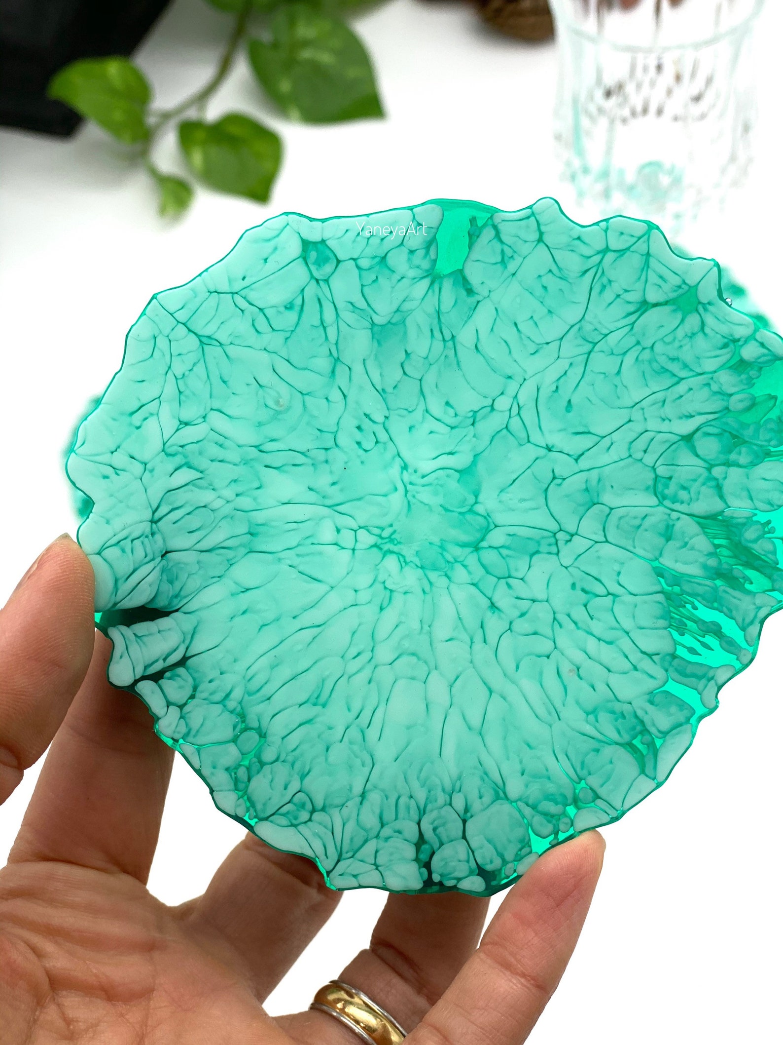 Green Coasters Resin Geode Coasters Modern Coasters Resin Etsy