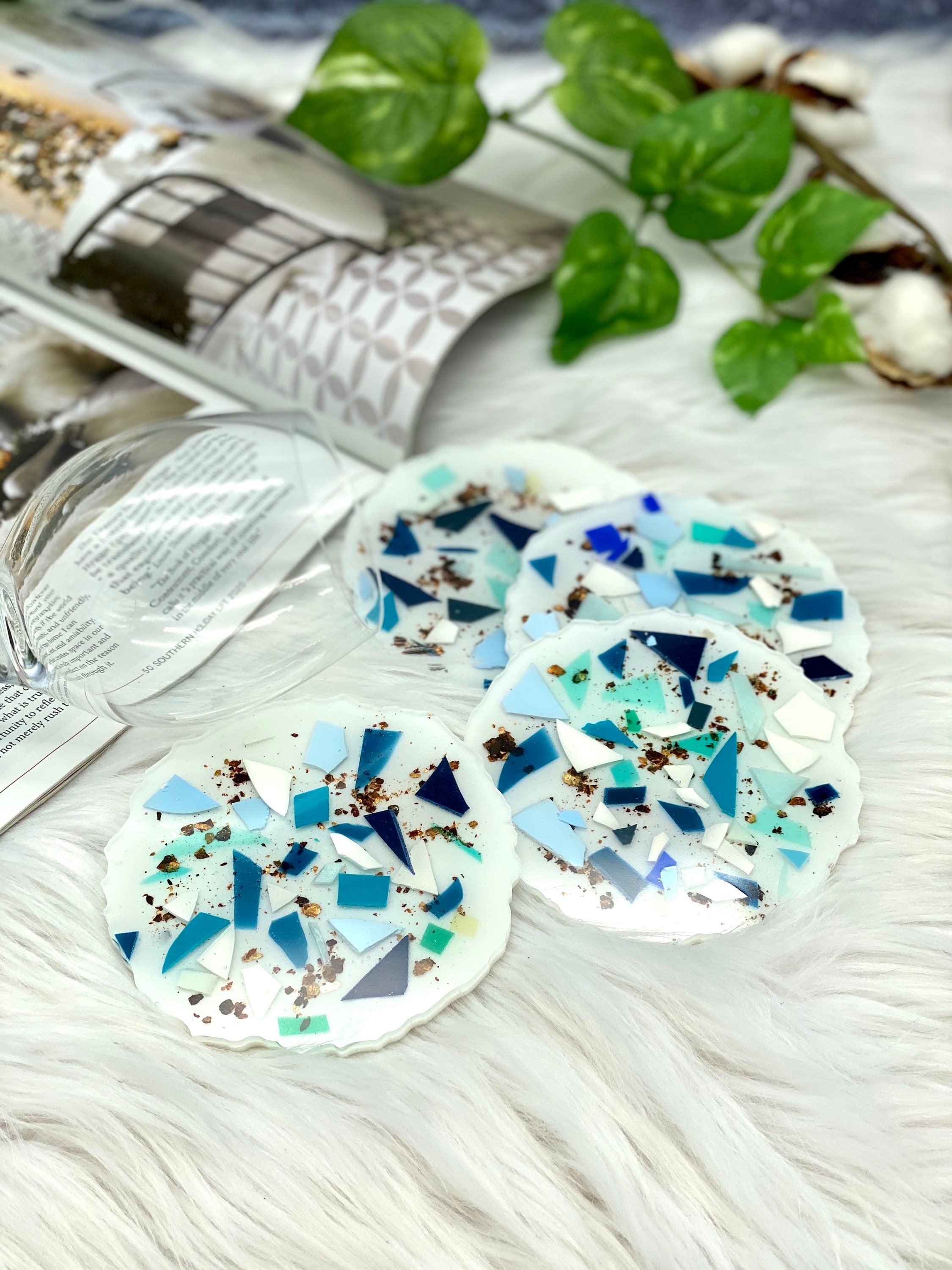 Terrazzo Coasters Blue Coasters Resin Drink Coasters Modern Coasters ...