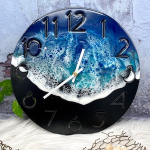 Wave clock, Resin wave art, Beach Decor Resin art, Ocean Clock for wall Modern Clock, cut-out numbers clock, lake house decor, beach art