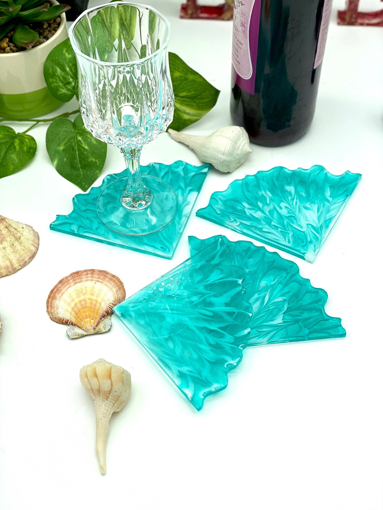 Green Coasters Resin Geode Coasters Modern Coasters Resin Etsy