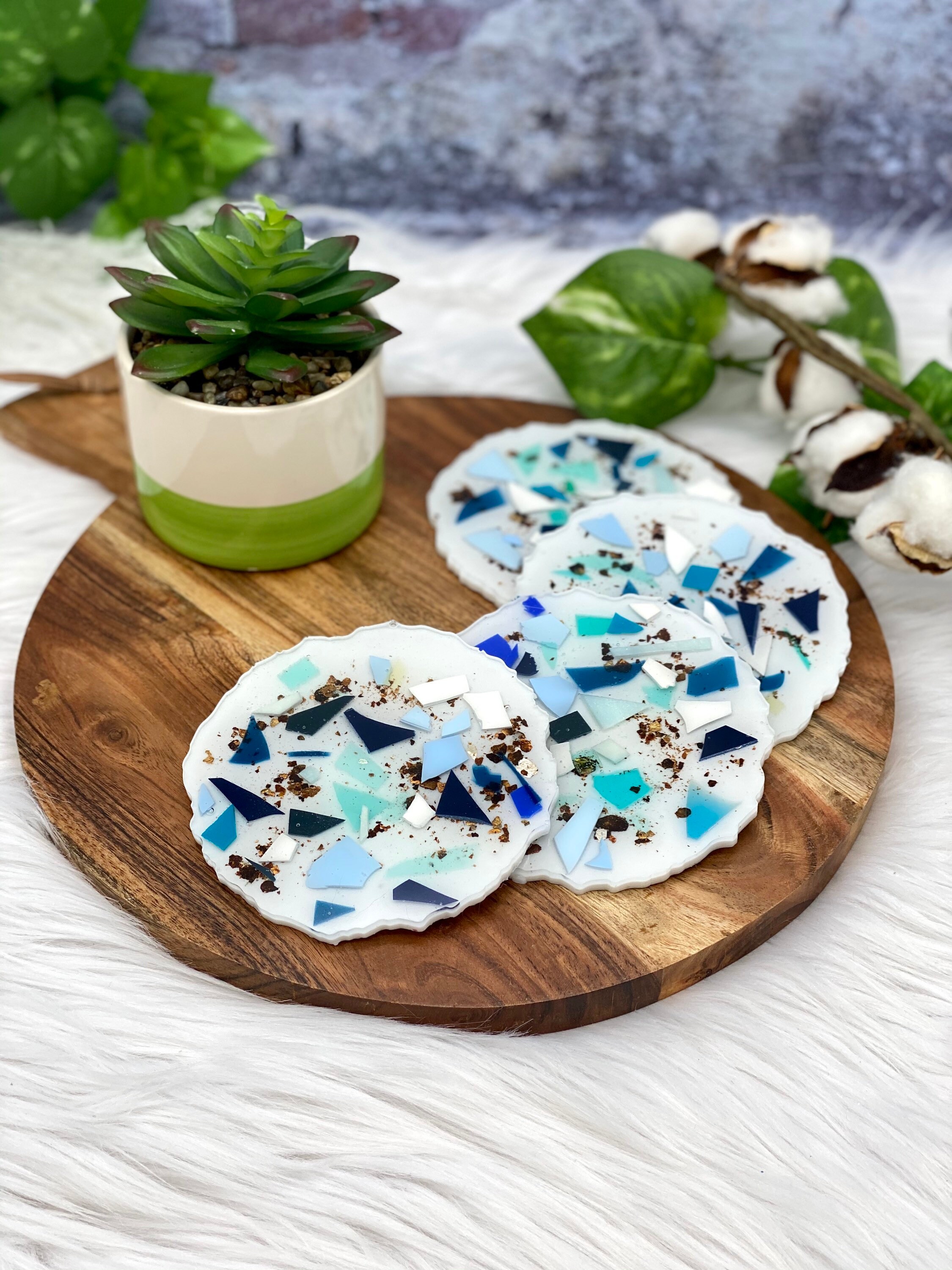 Terrazzo Coasters Blue Coasters Resin Drink Coasters Modern Coasters ...