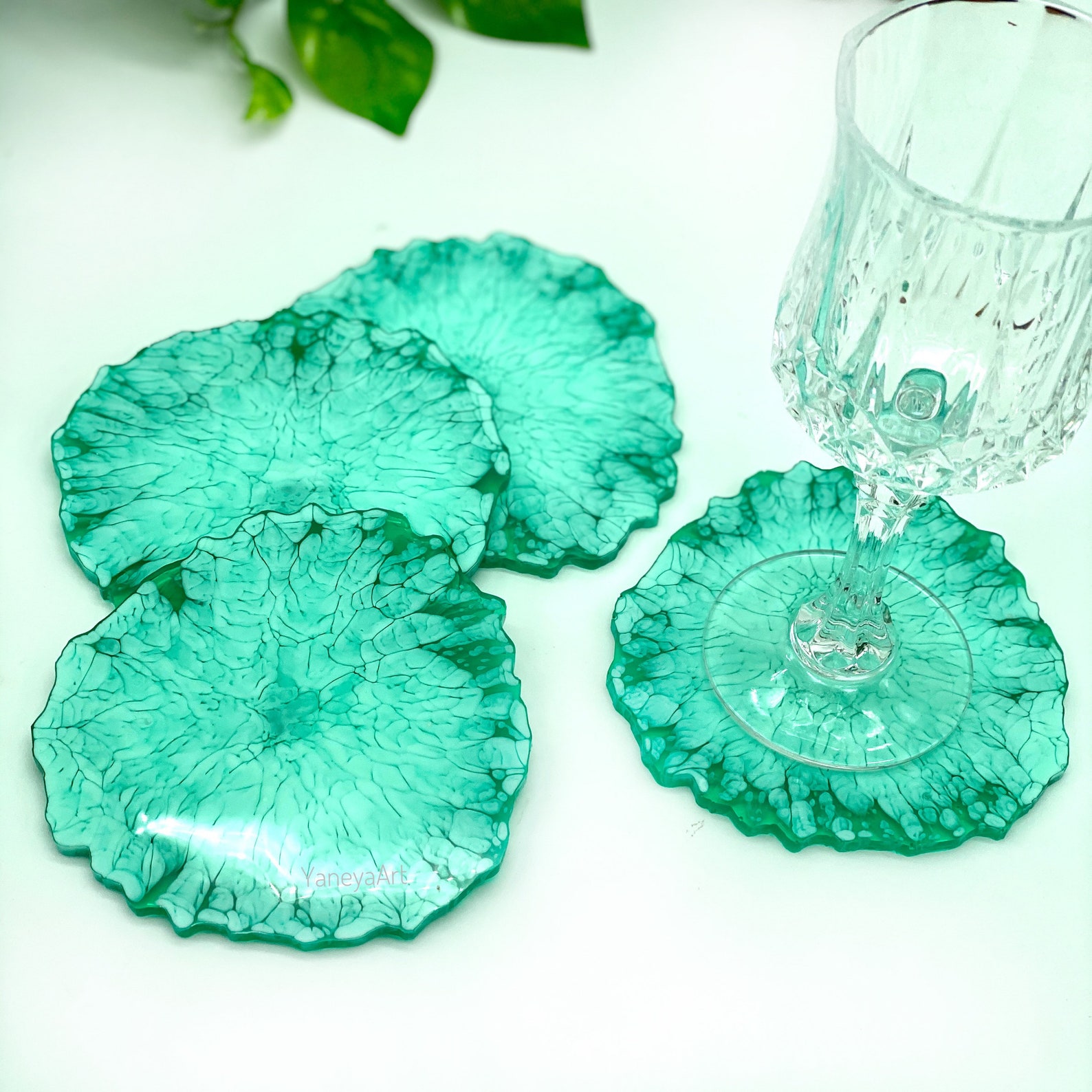 Green Coasters Resin Geode Coasters Modern Coasters Resin Etsy