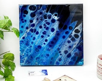 Resin Abstract fluid painting Wall art Blue decor Acrylic Abstract Painting Original Artwork Mixed Media modern painting on canvas beach art