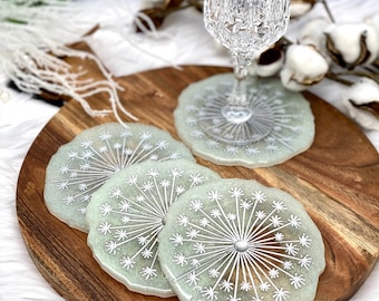 Dandelion flower Resin drink Coasters gold pearl and white Glitter Resin Coaster Agate Slices geode Drink Mats Modern Luxury Decor
