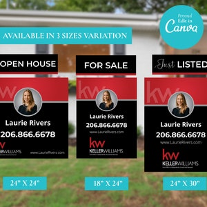 keller williams Yard Sign Design canva template +4 RIDERS, For Sale Sign Template, Modern Yard Sign Template, Editable  Template