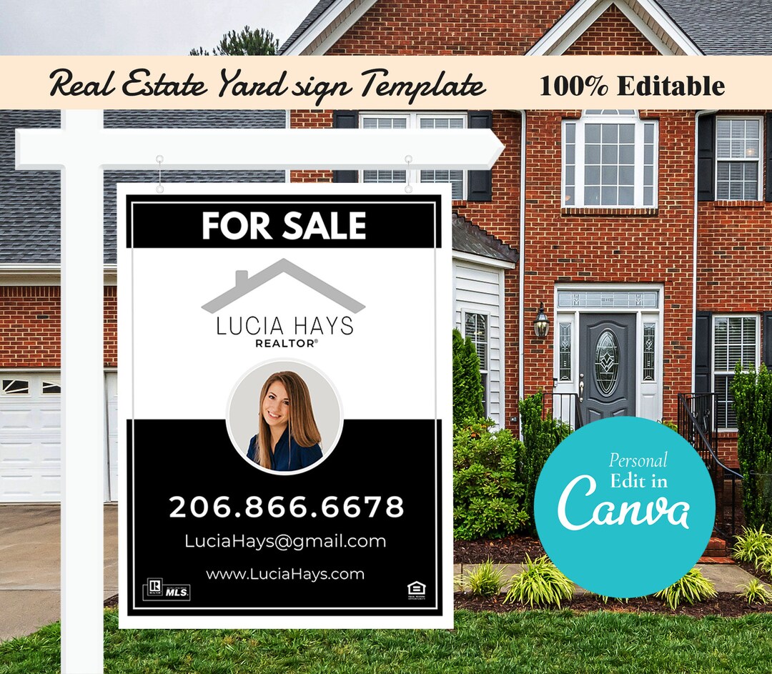 Real Estate Yard Sign Template 18x24, Canva for Sale Sign Template