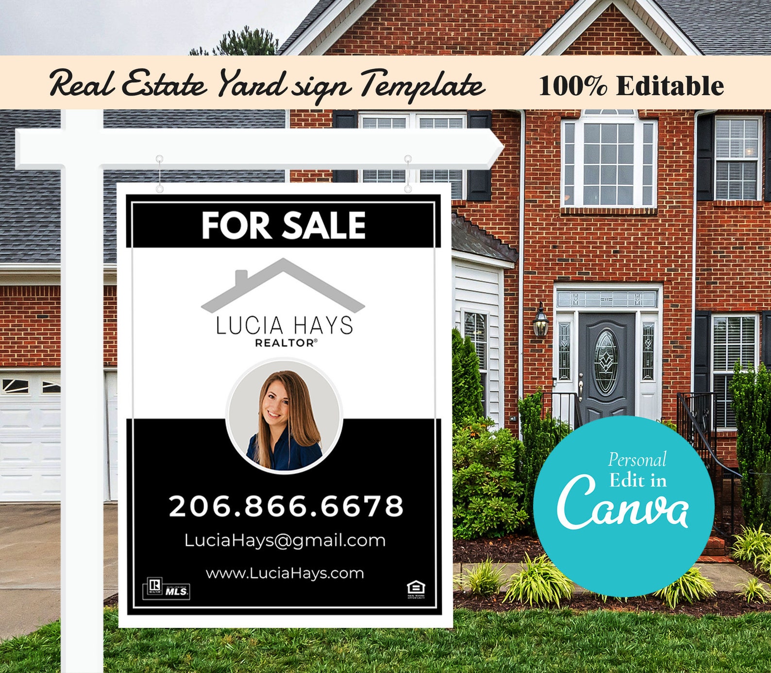 Real Estate Yard Sign Template 18x24 Canva for Sale Sign Etsy