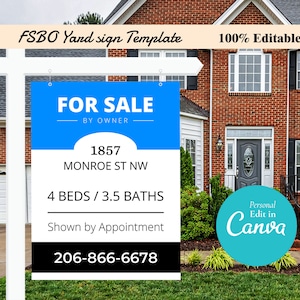 For Sale by Owner Template 18x24, Canva For Sale Sign Template, FSBO Sign Template ,  Editable For For Sale by Owner Template