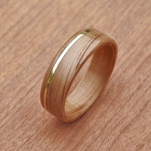Bentwood Oak Ring Gold Inlay Handmade Engagement Band Wedding Ring Wooden Brass Custom Handcrafted Mens Womans Unique Gift