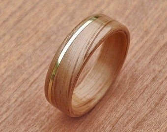 Bentwood Oak Ring Gold Inlay Handmade Engagement Band Wedding Ring Wooden Brass Custom Handcrafted Mens Womans Unique Gift