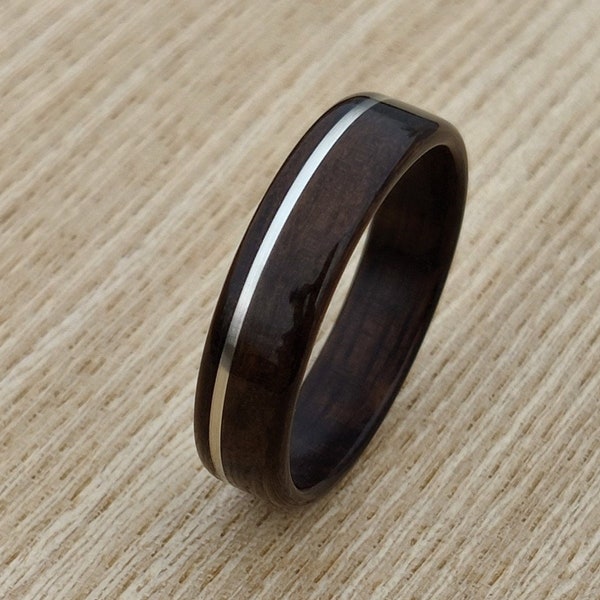 Smoked Eucalyptus Bentwood Ring Sterling Silver Inlay Custom Handmade Men Woman Personalized Minimalist Anniversary Unique Jewelry Gift