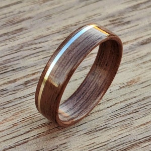 Sterling Silver Walnut Wood Ring, Men&#39;s Bentwood Wedding Band, Rustic Wood Engagement Ring, Handmade Wooden Anniversary Gift