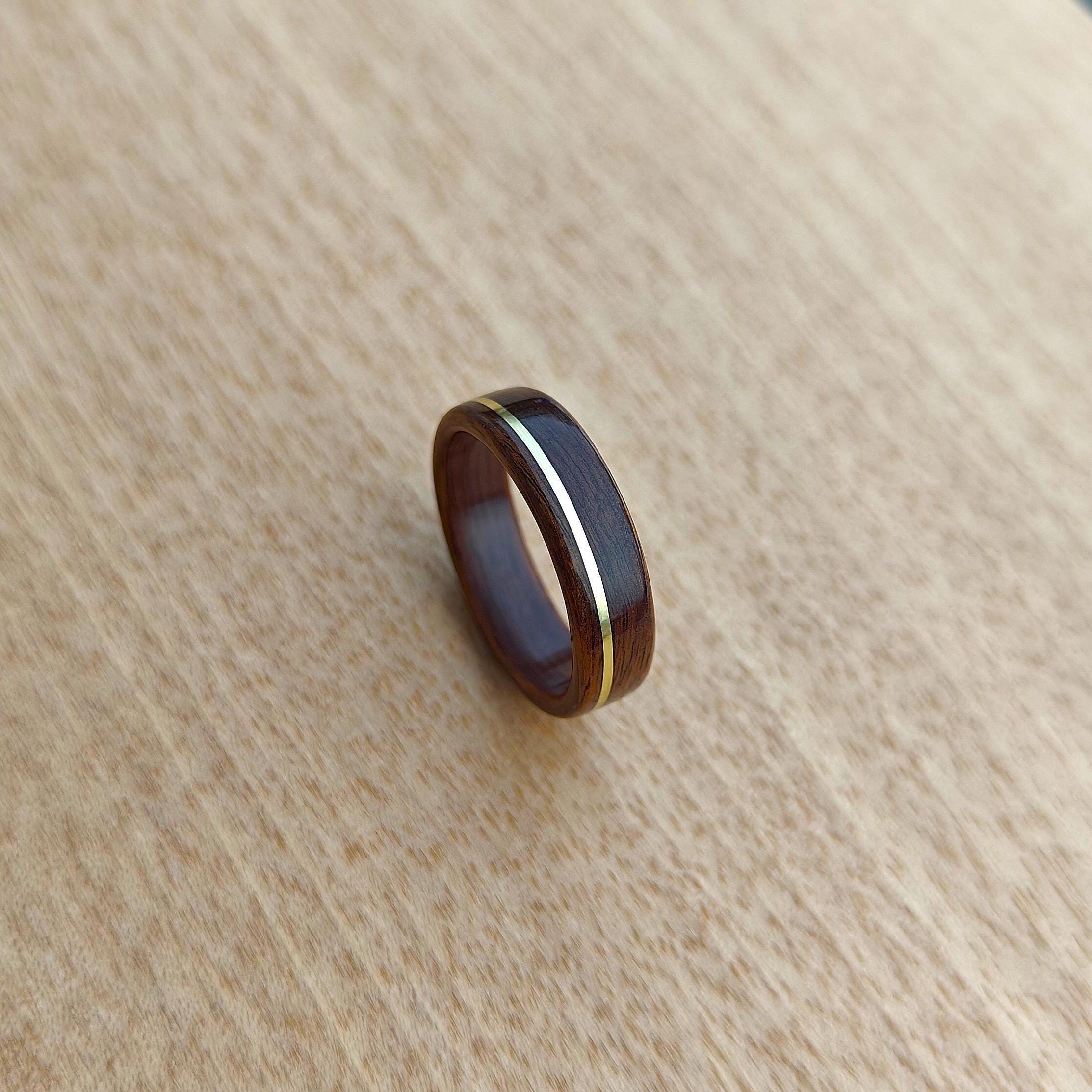Bentwood Rosewood Ring Gold Inlay Handmade Engagement Band Wedding Ring Wooden Brass Custom Ring Unique Gift