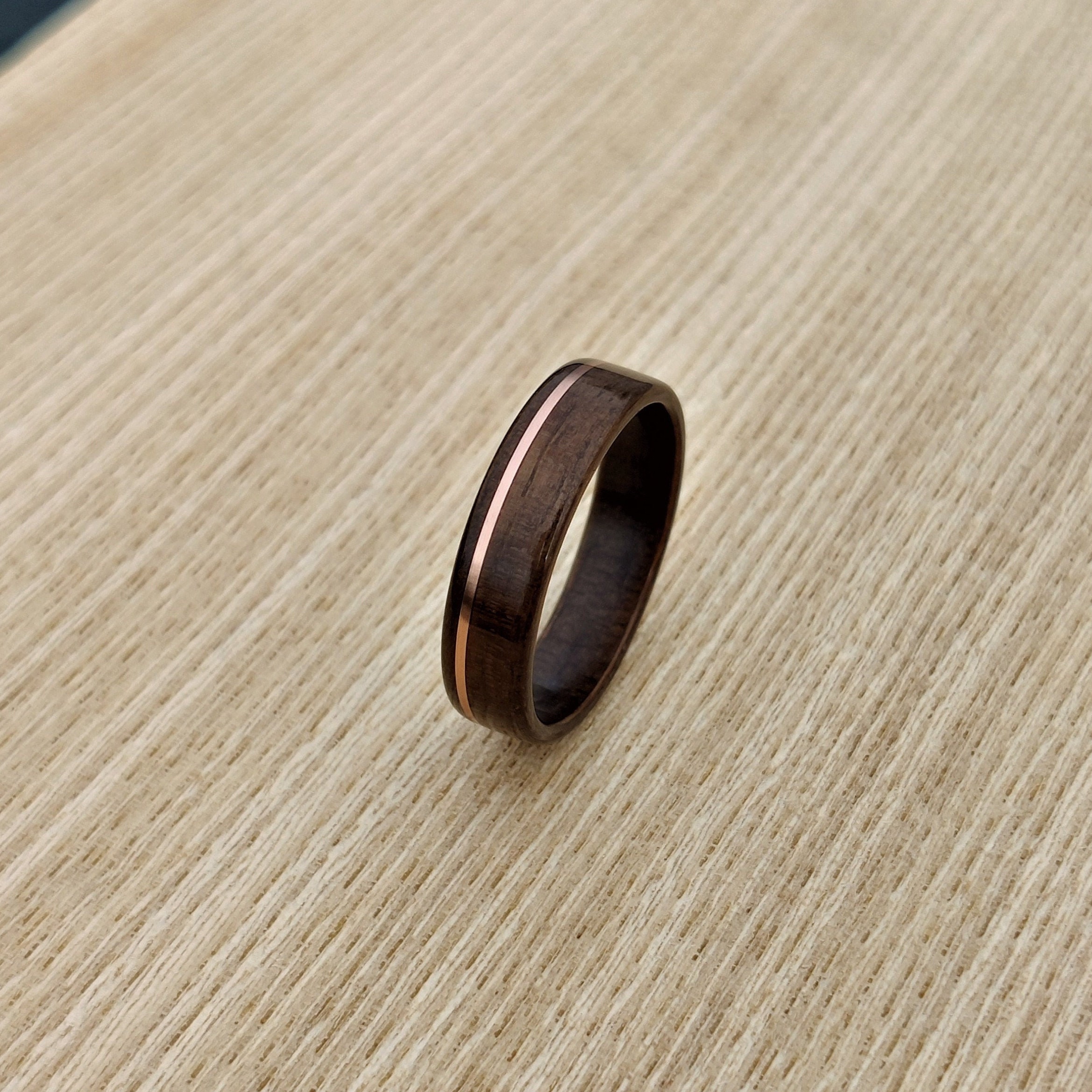 Geräucherter Eukalyptus Bugholzring Kupfer Rose Gold Inlay Herren Damen Holzring individuell handgefertigte Eheringe