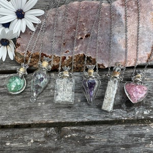 Crystal in a Glass Vial Necklace | Crystal necklace | Glass Bottle Crystal Necklace | Vial Necklace |