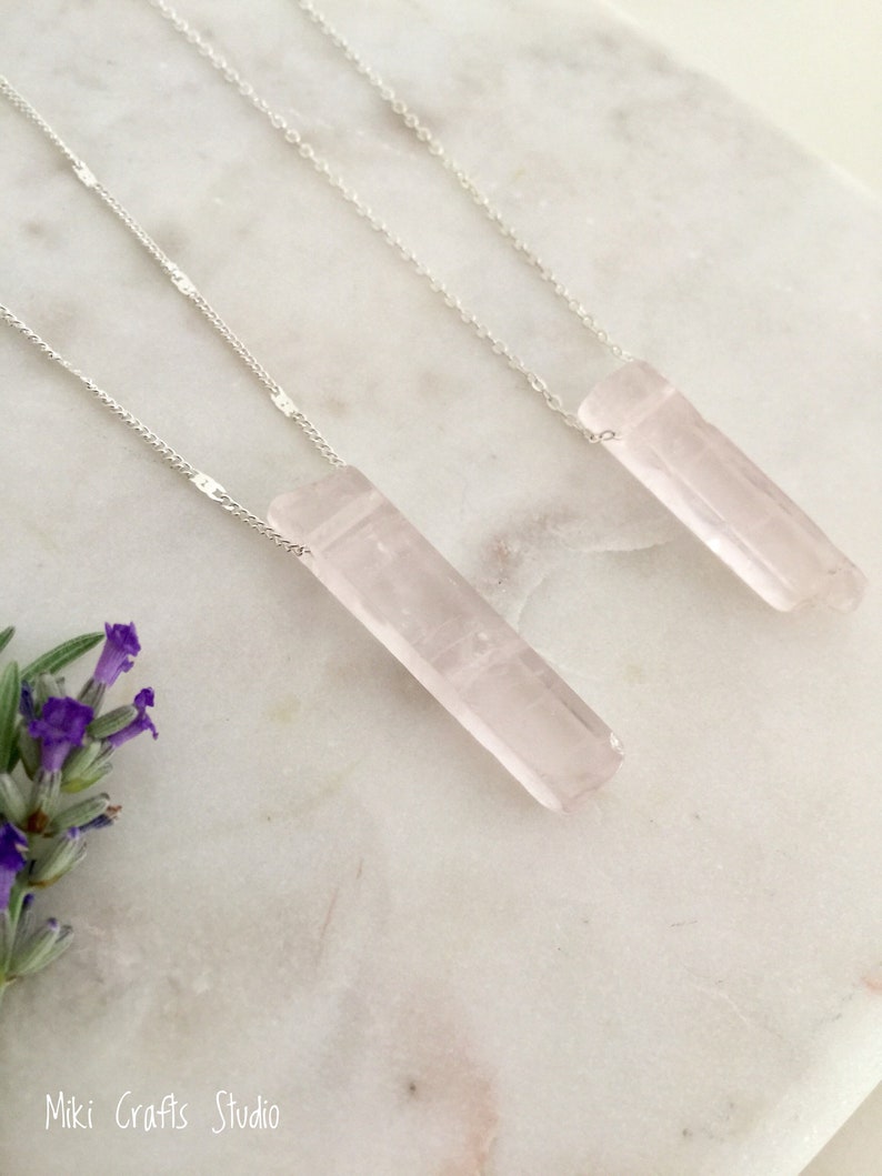 Rose quartz bar necklace hotsell | natural stone pendant necklace | Rose quartz necklace | Rose quartz jewellery | pink stone bar necklace