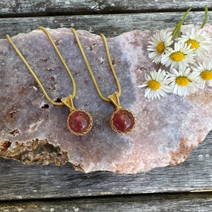 Tiny Strawberry Quartz necklace | natural stone pendant necklace | pink stone necklace | Strawberry quartz jewelry | Quartz necklace |