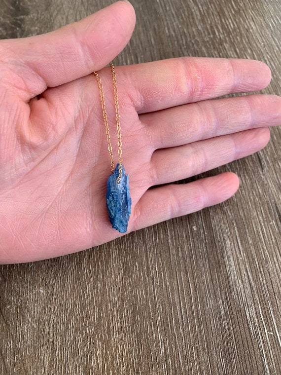 Slender selenite with blue kyanite – Love To Shine On