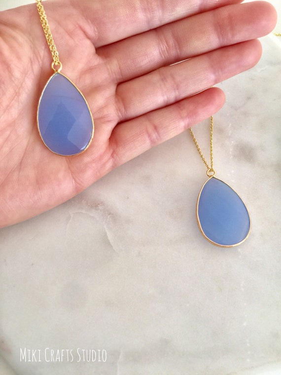 ネックレス・ペンダント Blue Stone Drop Necklace Blue & Clear Stone Drop Necklace With Charm Faceted Teardrop